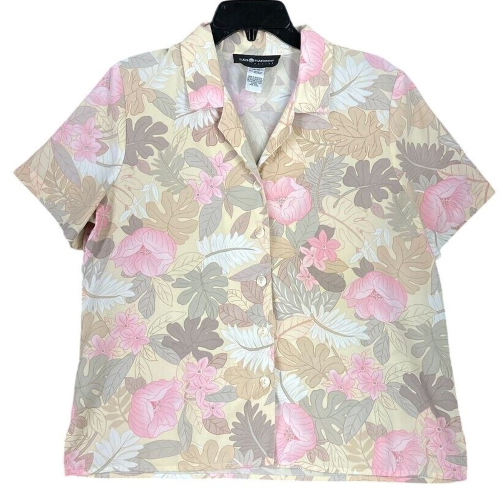 Sag Harbor Floral Camp Shirt Women 14P Petite Lightweight Resort Layering